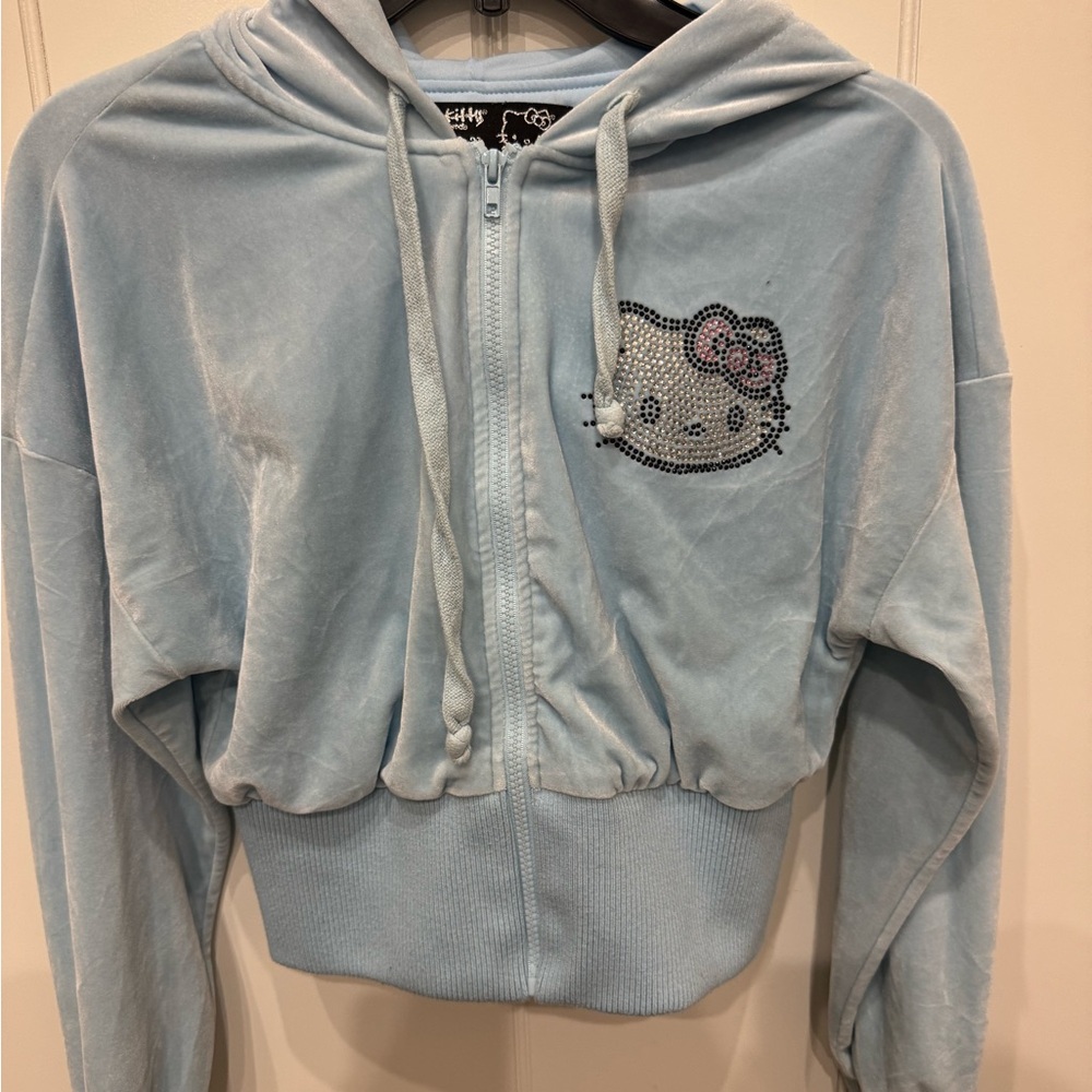 Forever 21 Light Blue Hello Kitty Women’s Velour Y2K Hoodie